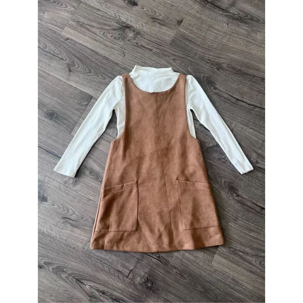 BTween Girls' 2 piece outfit Ribbed Mock Neck Tee and Solid suade Dress size 10